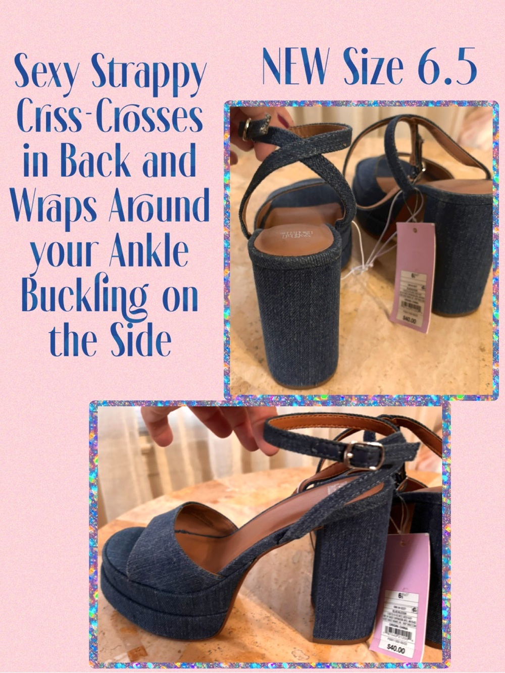 Wild Fable Denim Blue Strappy Sandals Platform Heels Sexy